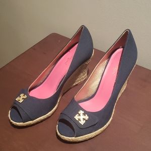 NWOB Lilly Pulitzer Resort Chic Navy Anchor Wedges